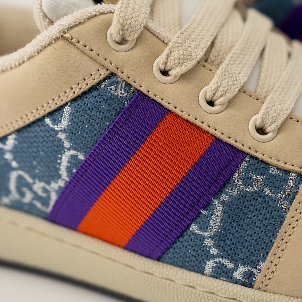 size 41.5G 11.5 US Gucci Screener Enamel Aged Sneakers Beige Blue Red - Picture 8 of 13